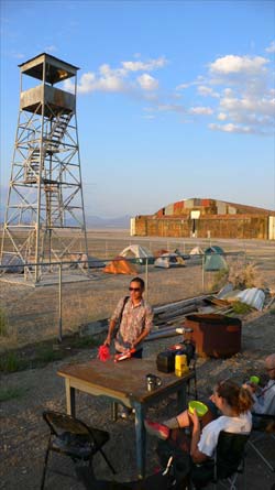 Enola Gay hanger and CLUI observation tower, Wendover, Utah, 2006, photograph by Chris Taylor