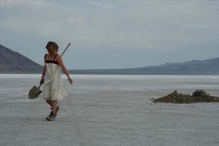 Gloria Haag working in the flats, northeast of Wendover, Utah, 2003, photograph by Chris Taylor