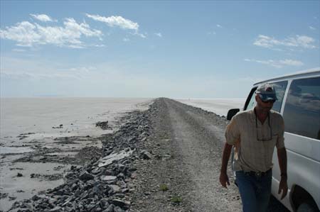 The monumental earthwork Bonneville Dike, Bonneville Salt Flats, Utah, 2003, photograph by Chris Taylor