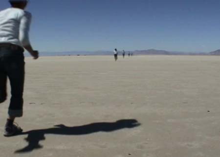 Horizon Run video still by Veronica Giavendoni, Bonneville Salt Flats, Utah, 2004, photograph by Veronica Giavendoni
