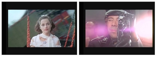 Left: Lucia at the merry-go-round where she confusedly remembers hearing shootings. Right: Lucia’s memory of Max filming her.